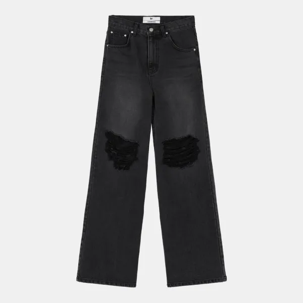 destroyed black denim pants (black)