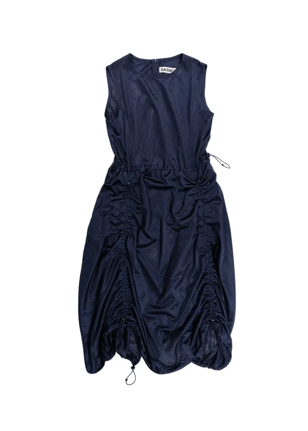 CRINKLED SLEEVELESS LONG DRESS - NAVY