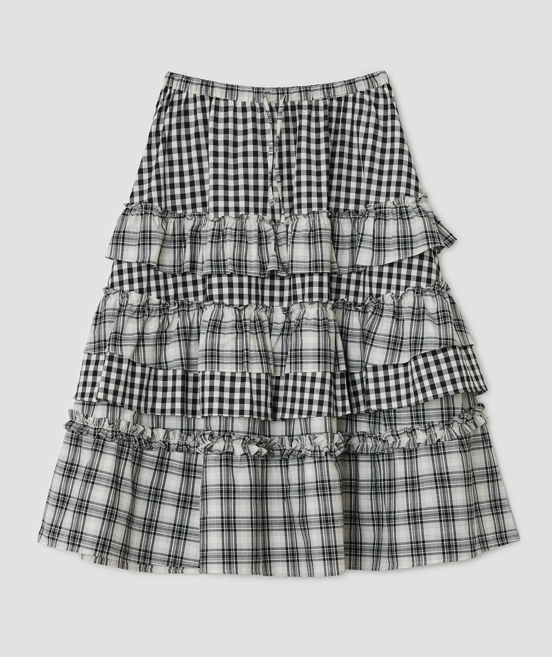 타입서비스 [2차] Voluminous Check Tier Skirt [Black] 상품 이미지 1