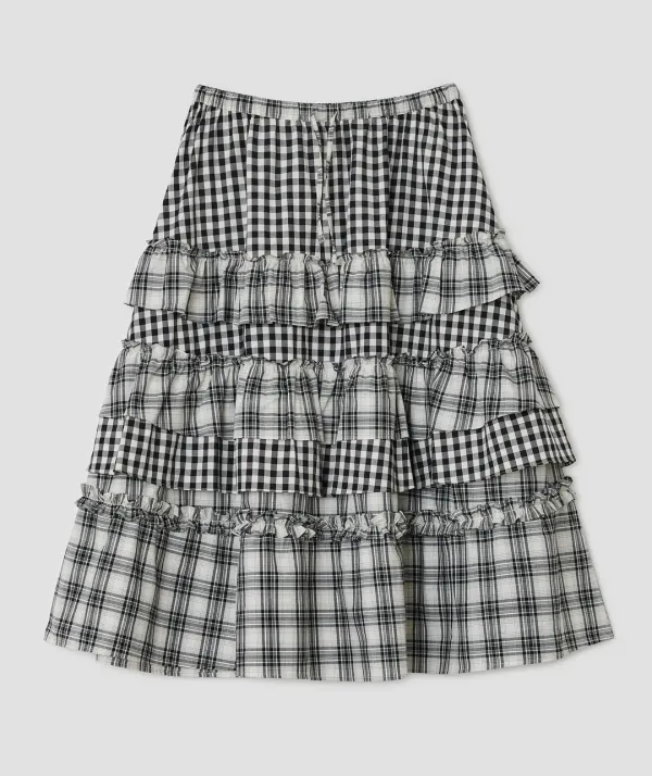 [2차] Voluminous Check Tier Skirt [Black]