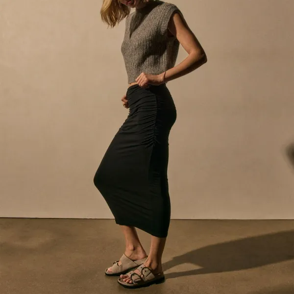 Ruched Midi Skirt - Black