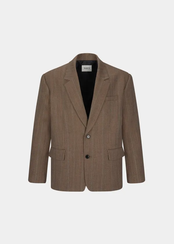 STRIPED WOOL SINGLE-BREASTED JACKET - BROWN