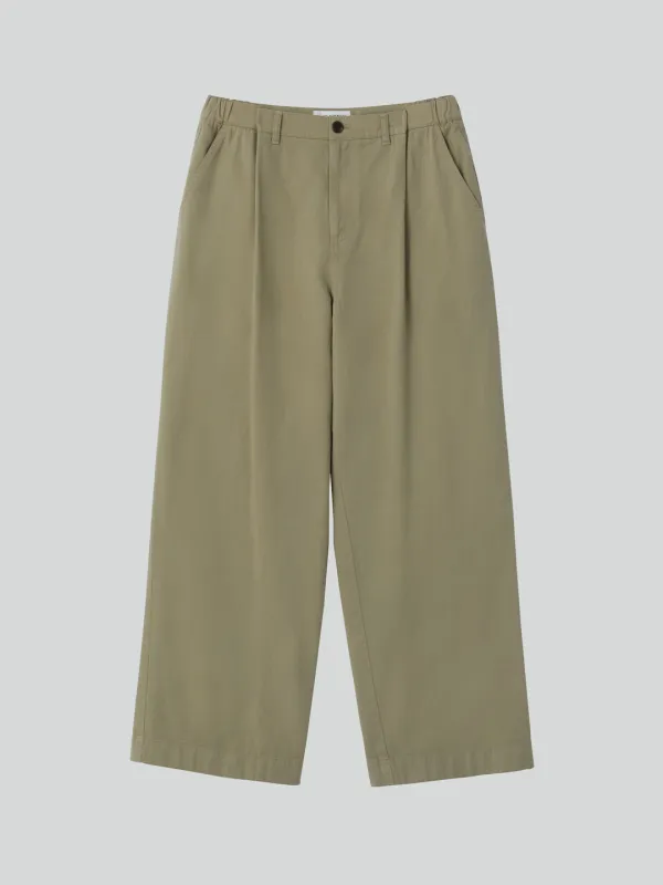 BANDING DETAIL WIDE COTTON PANTS (LIGHT KHAKI)