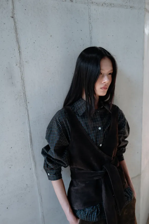 Check blouson shirt (brown)