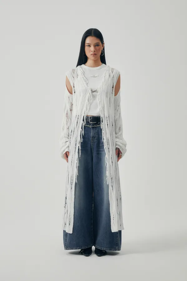 Featherlight Longline Knit Cardigan [ White ]
