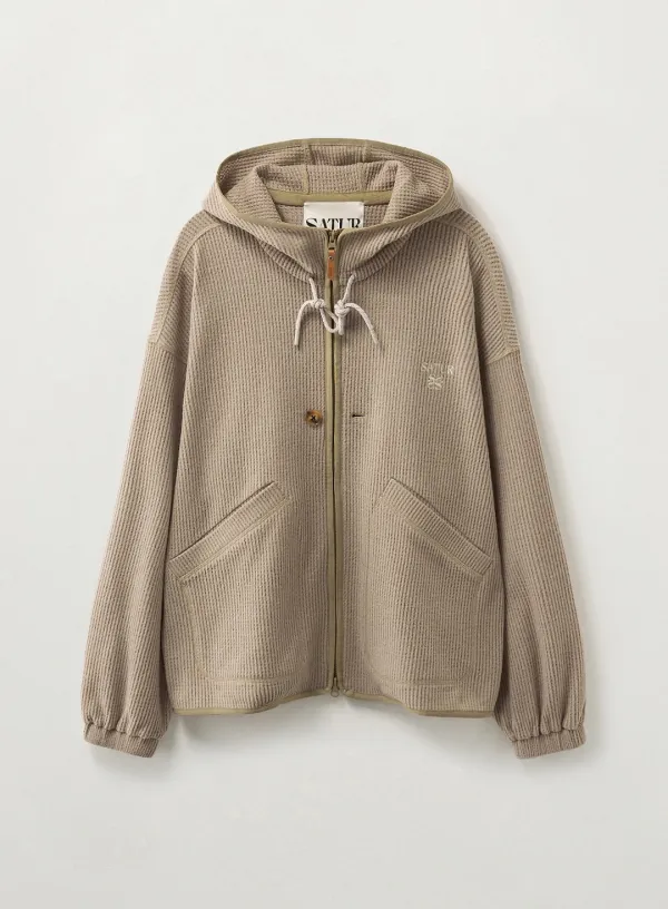 Light Weight Fleece Hood Zip-up - Beige