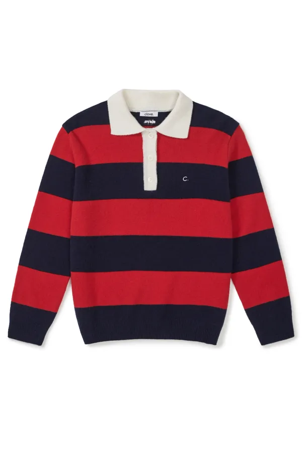 [25FW clove] Stripe Rugby Knit Pullover (Red)