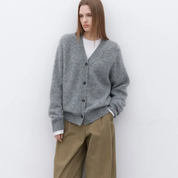 (CD-2236)FEATHERY MOHAIR OVERFIT CARDIGAN