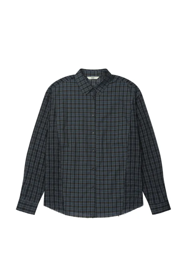 CHECKERED POINT OVERFIT SHIRT IN NAVY