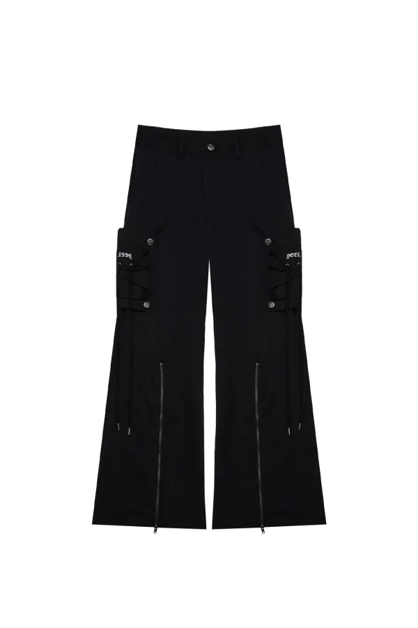 MULTI-ZIPPER NYLON PANTS BLACK