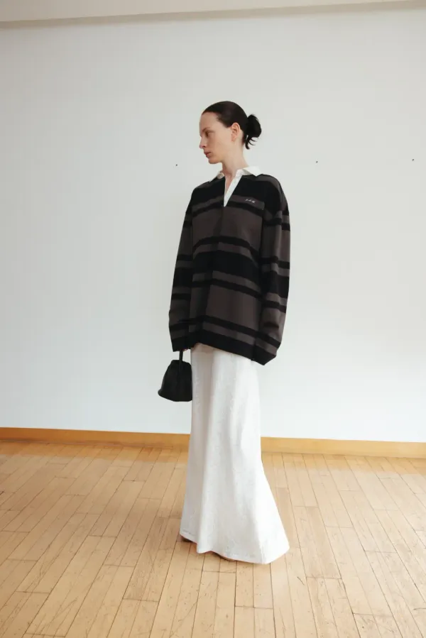 [13th] Lace band long skirt (white / black)