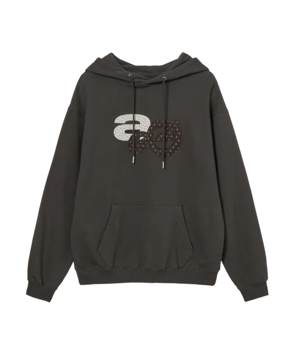 APPLIQUE FLOWER LOGO HOODIE [DARK BROWN]