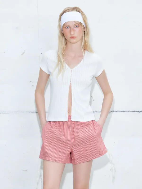 Eyelet Button Cardigan, White