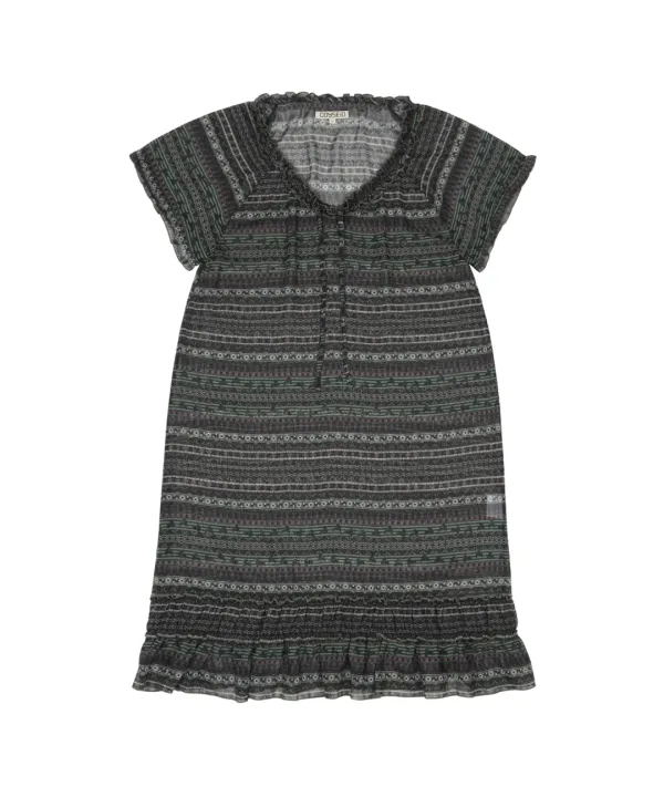 CHIFFON SHIRRING ONE PIECE DARK GREEN