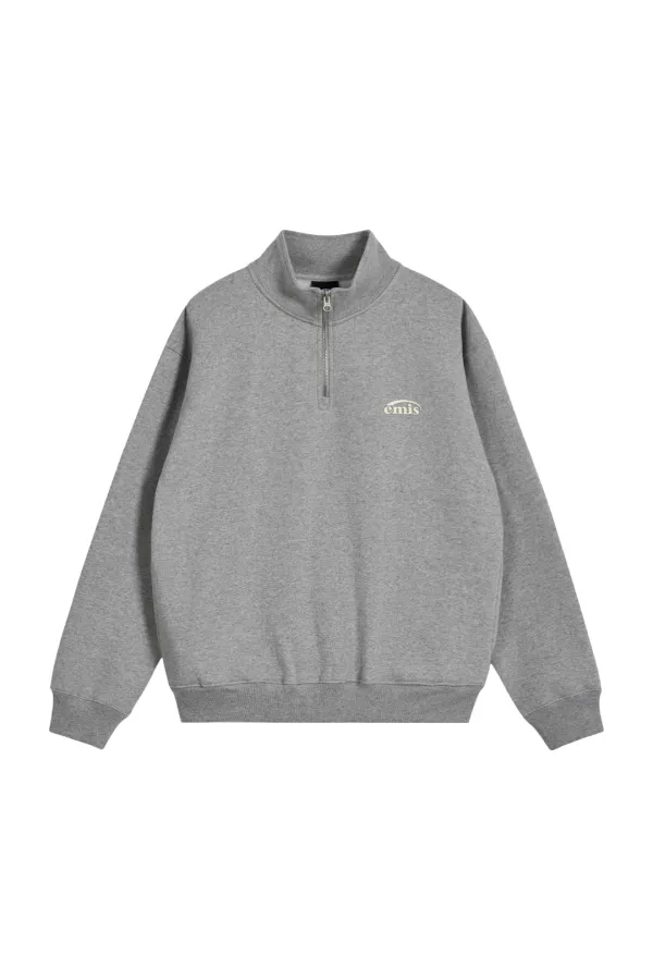 HALF ZIP-UP LOGO SWEAT SHIRT-MELANGE GRAY