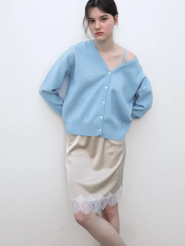 LACE MIDI SKIRT - BEIGE