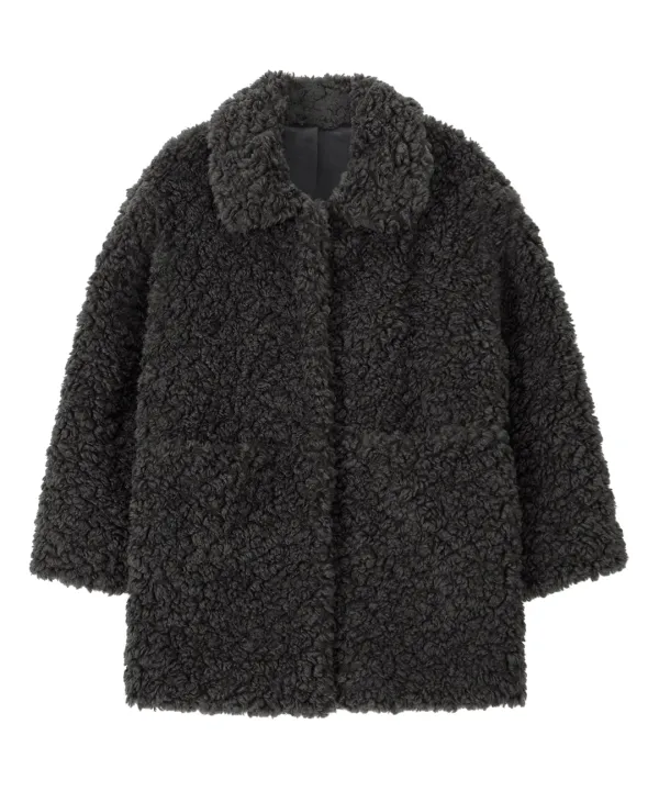 Curly Collar Fur Jacket-Charcoal