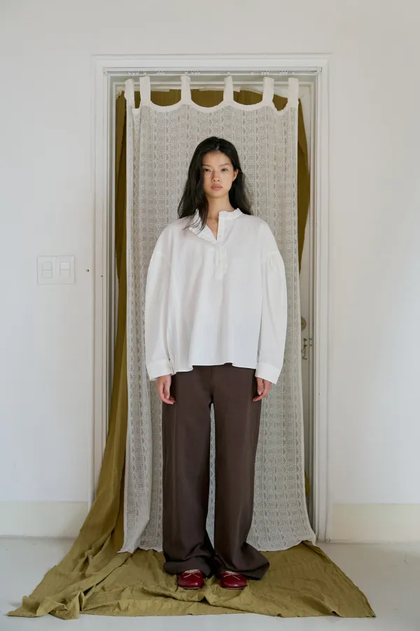 frill half-open blouse_white
