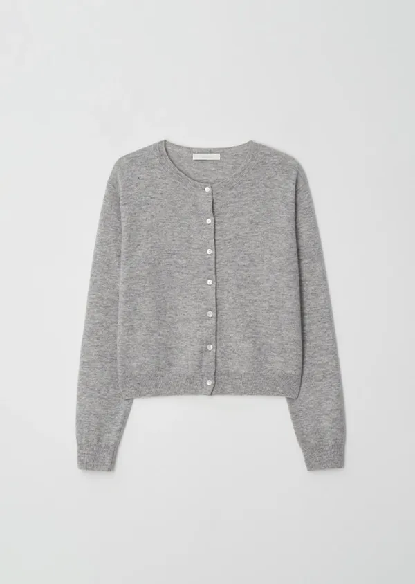 wool round neck knit cardigan-melange