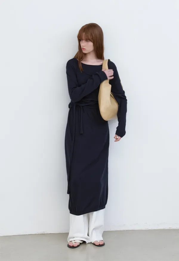 (OP-6316)STRAP LAYERD VEST & KNIT DRESS SET