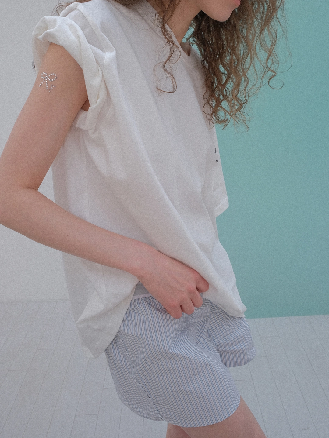 포에토 Terrace logo banding shorts - ivory/blue 상품 이미지 2