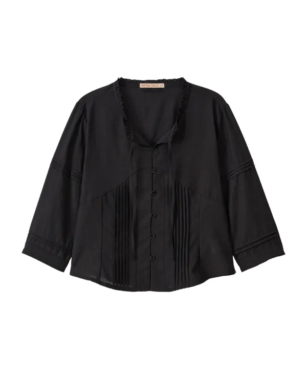 Ella Pintuck Blouse-Black