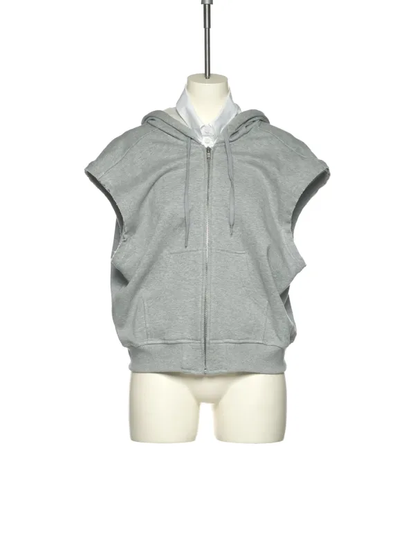 SS25 GREY SHIRT LAYERED HOODIE SLEEVLESS JUMPER