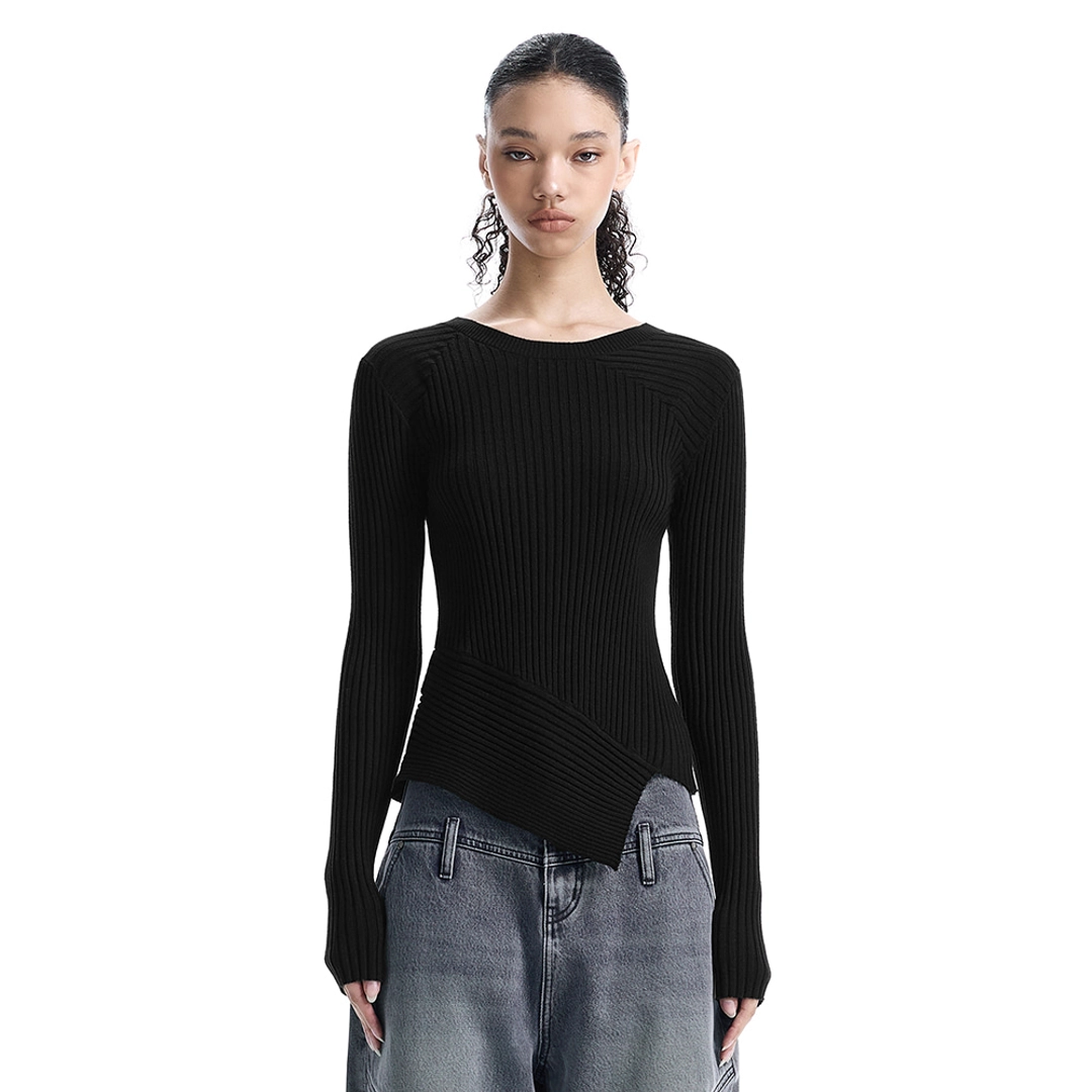 트리밍버드 Asymmetric Ribbed Knit Top [ Black ] 상품 이미지 1
