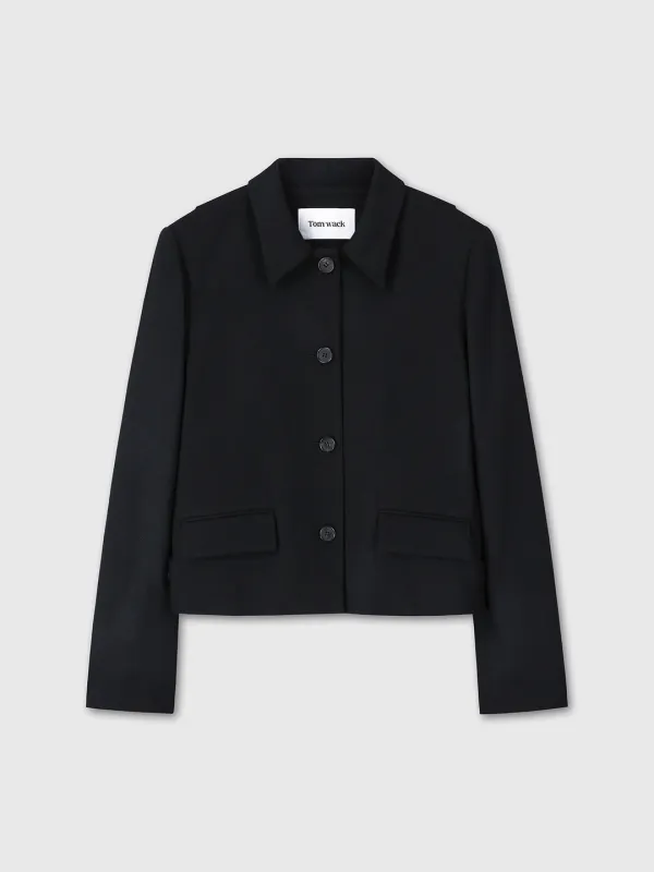 (W) WOOL CROPPED BLAZER JACKET_ BLACK