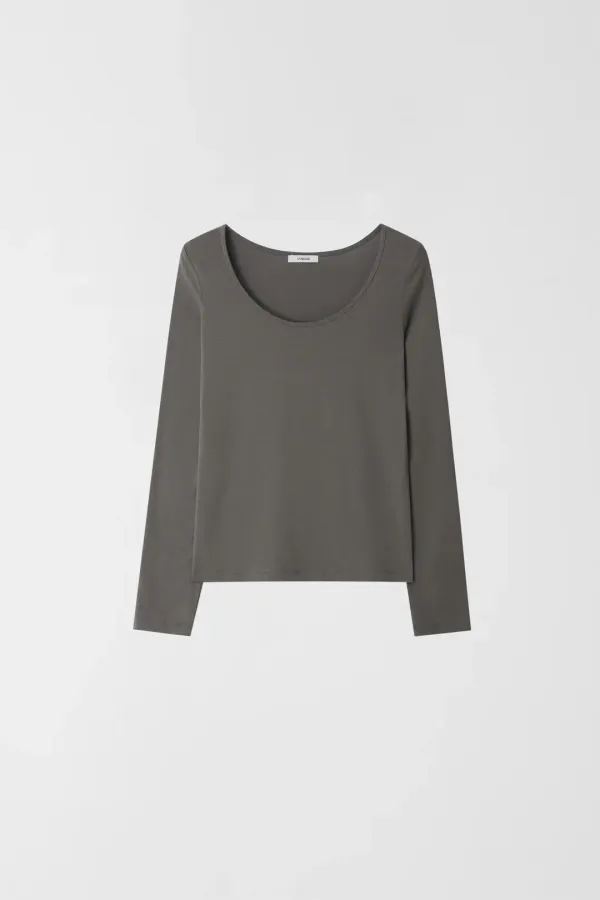SCOOP NECK SHEER T-SHIRTS_DARK GREY_OE1C2MTL10GRD