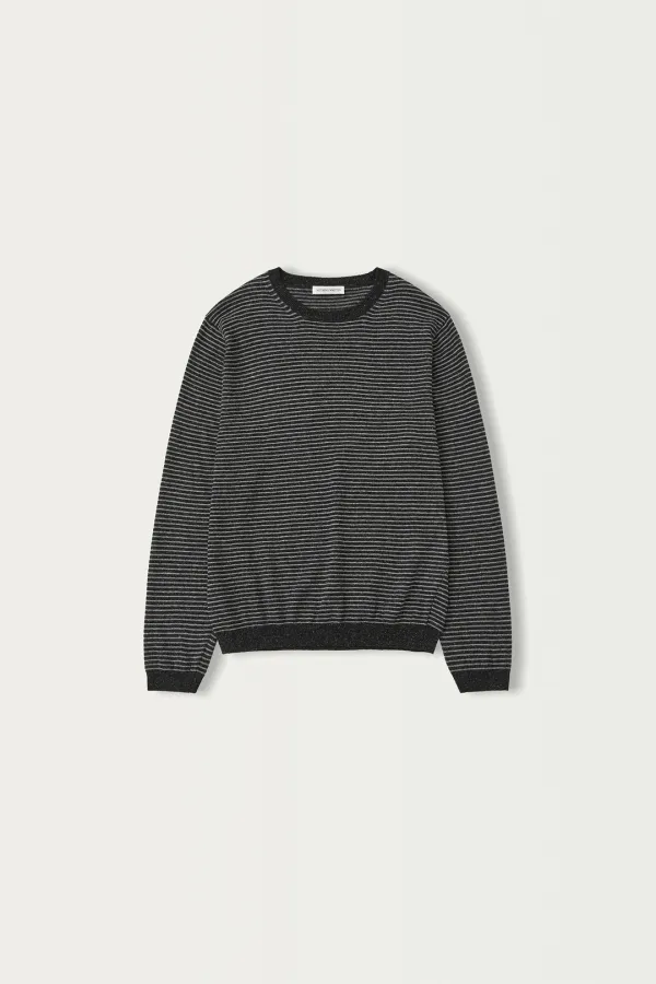 2ND / Fine stripe loose knit (Deep charcoal)