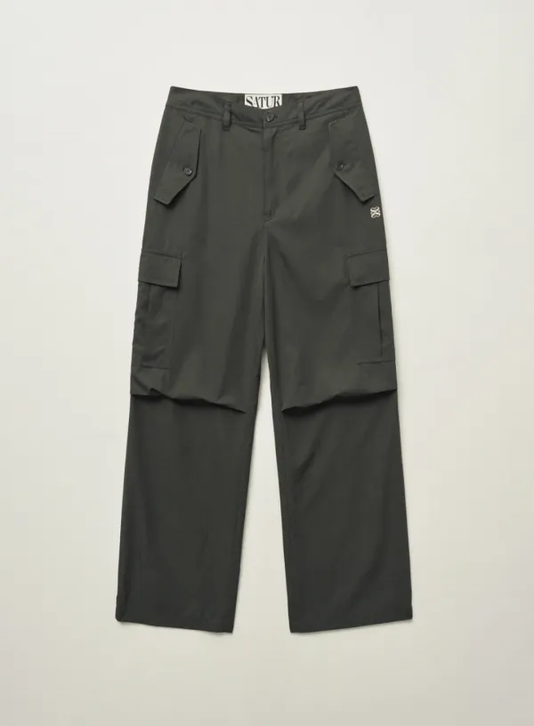 Wide String Cargo Pants - Charcoal