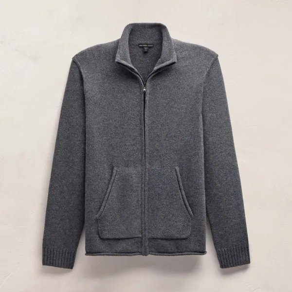 Recycled Cashmere Full Zip Sweater - Flannel