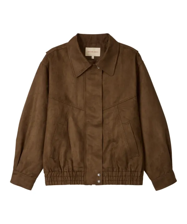 Saddle Suede Blouson Jacket-Brown