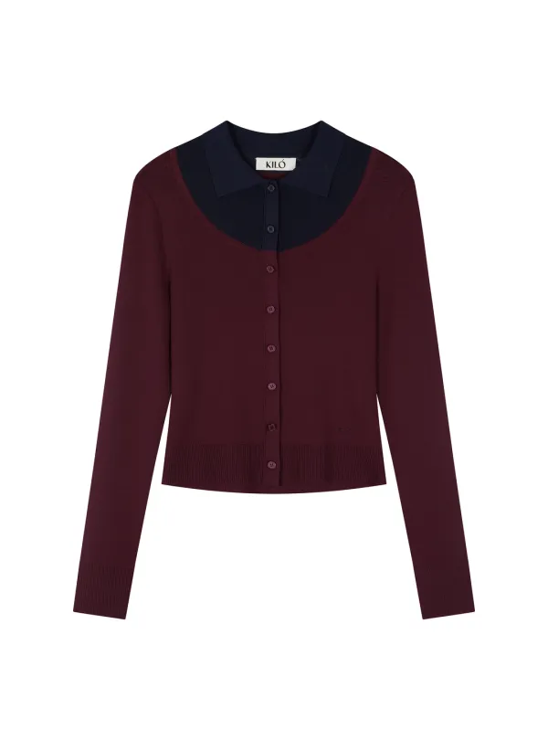 LAYERED COLLAR KNIT CARDIGAN (PURPLE)