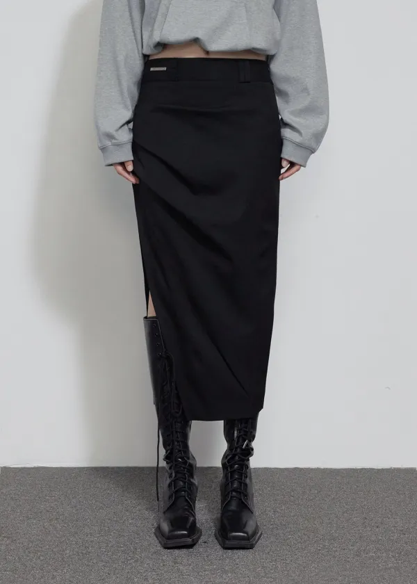 SIDE TUCK PENCIL SKIRT, BLACK
