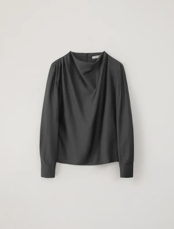 Meg Cowl Neck Blouse (Charcoal)