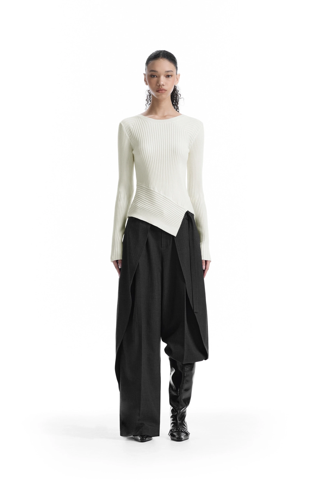 트리밍버드 Asymmetric Ribbed Knit Top [ Ivory ] 상품 이미지 2