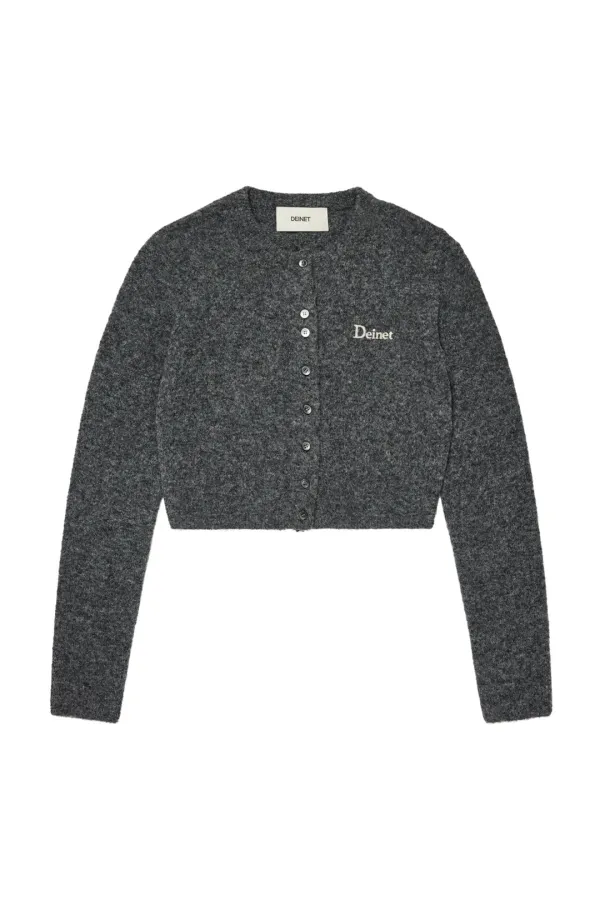 ALPACA ROUND KNIT CARDIGAN IN CHARCOAL