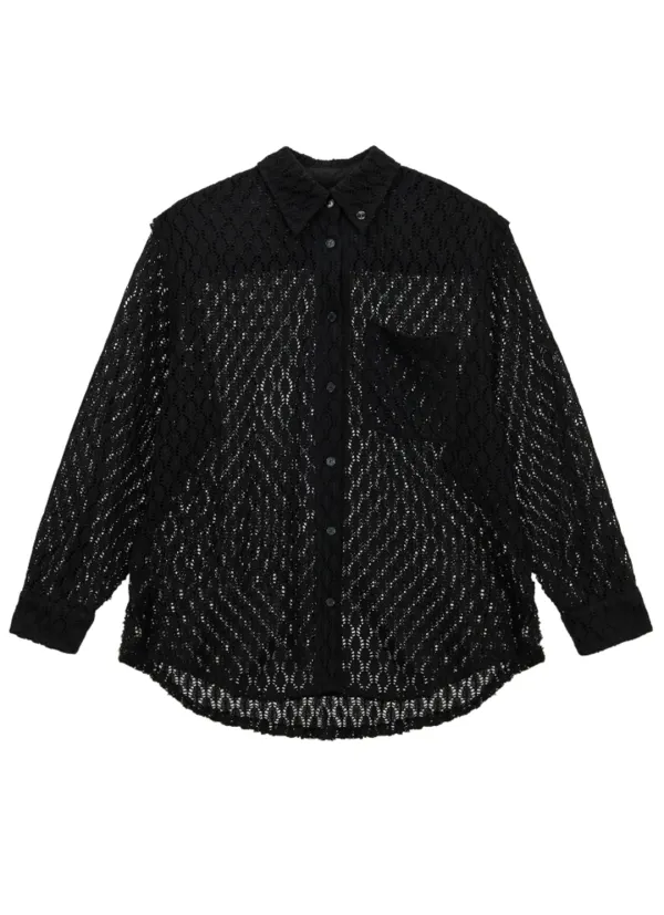 Lace Embellished Set-up Shirt [ Black ]
