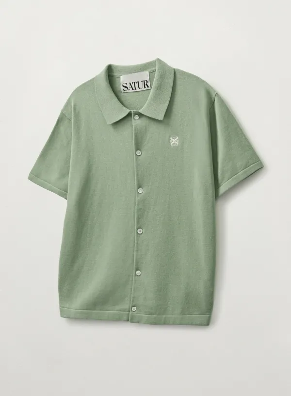 Basic Cotton Collar Half Cardigan - Green