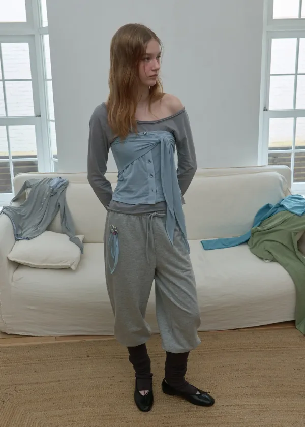 Layered Knee-Socks Pants_Melange Grey