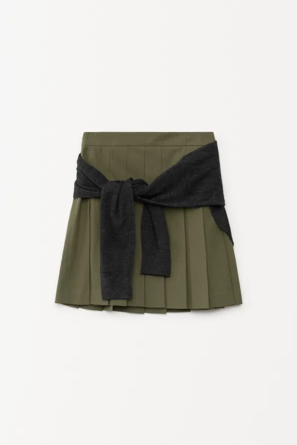 Nana Knit Layered Skirt khaki