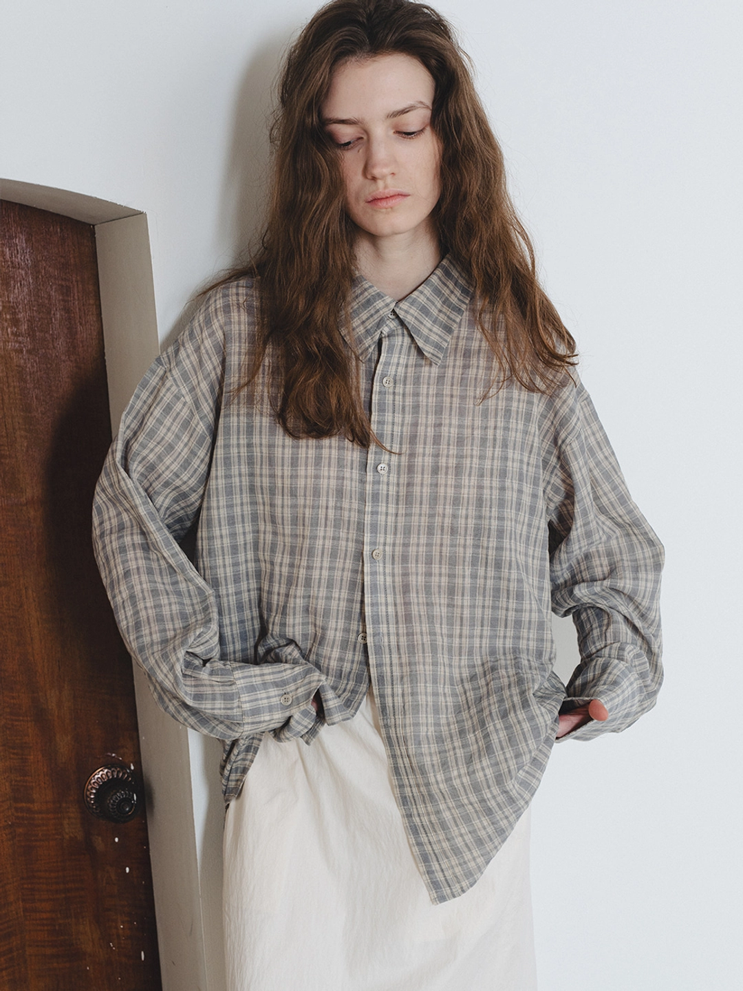 토콜 Grandpa check shirt  - Gray 상품 이미지 1