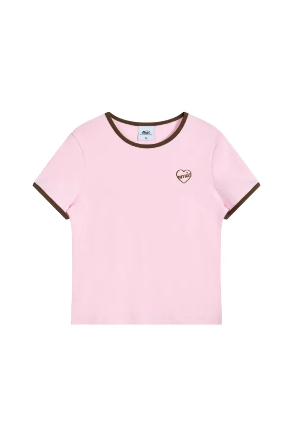 (W) HEART LOGO RINGER T-SHIRT-PINK