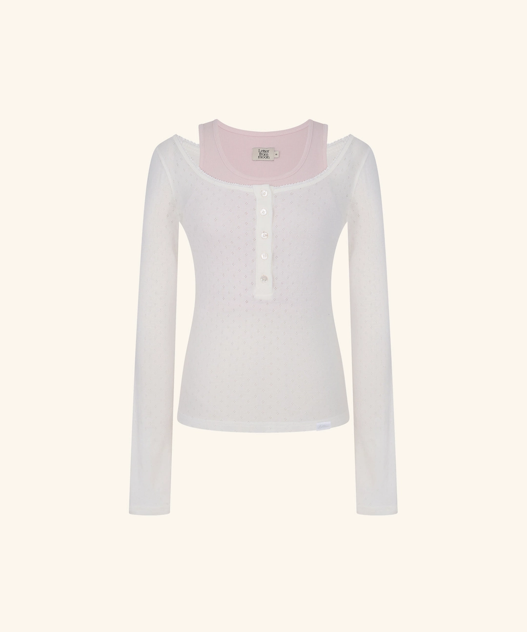 레터프롬문 [9/22 11:00am Coming soon] Letters Button Layered T-Shirt (Ivory) 상품 이미지 1