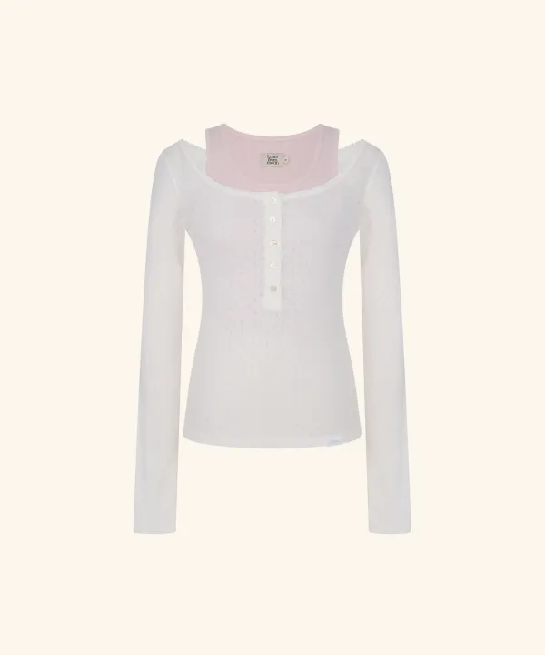 [9/22 11:00am Coming soon] Letters Button Layered T-Shirt (Ivory)