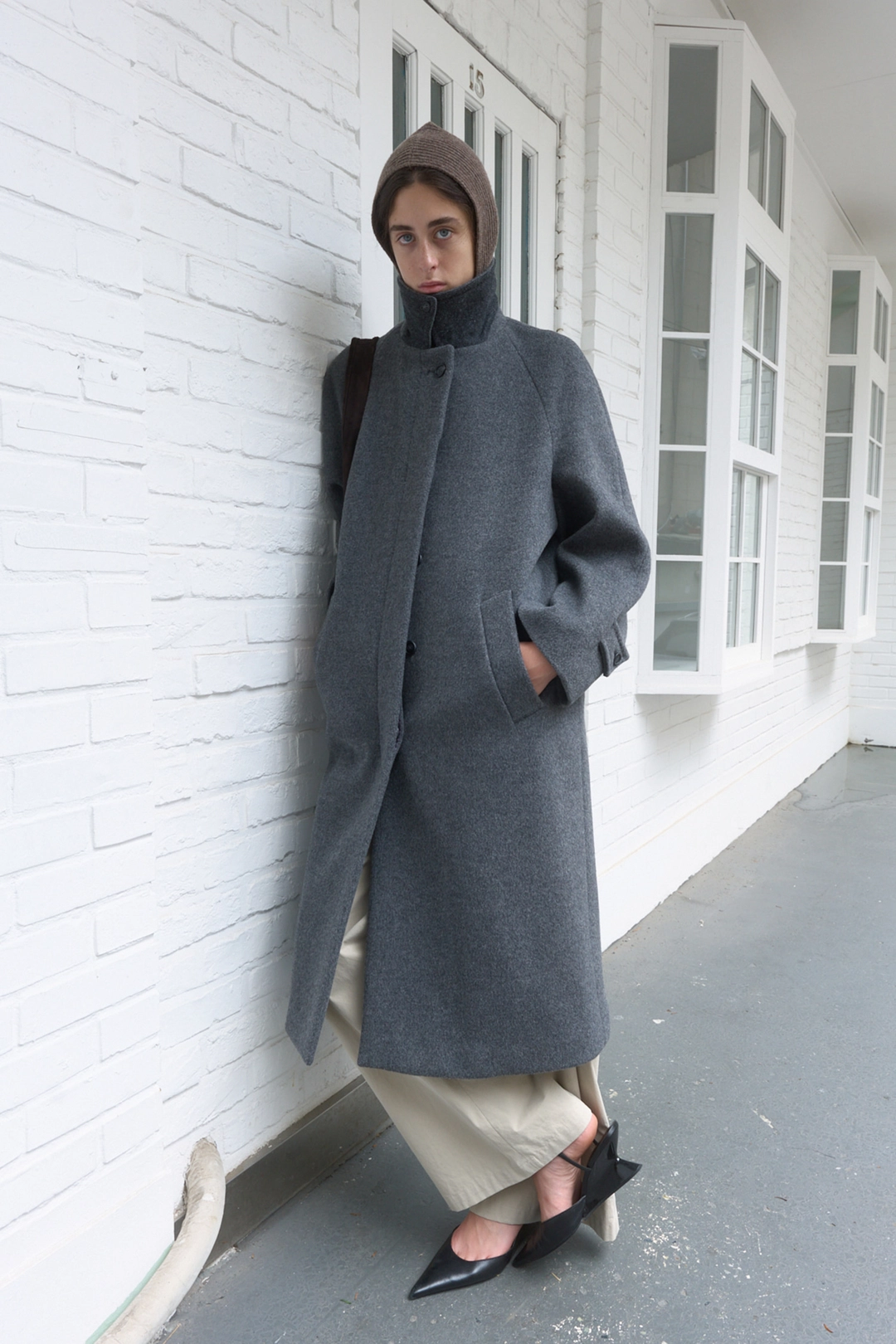 엔오르 HIDDEN BUTTON WOOL BALMACAAN COAT - GREY 상품 이미지 2