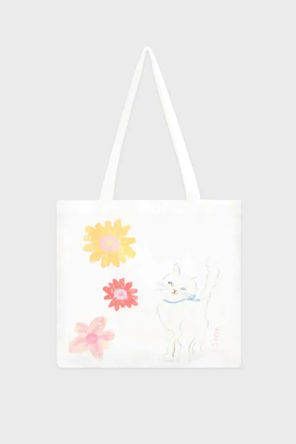 Cat Flower Eco Bag (White)