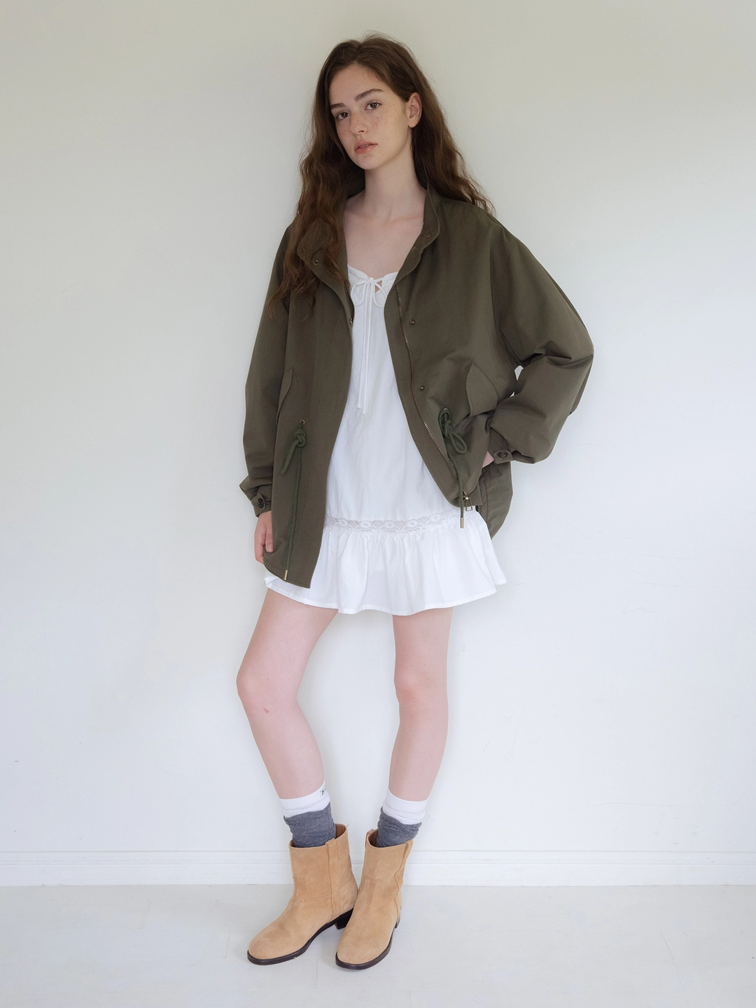 헤더먼트 vintage washed fishtail jacket (khaki) 상품 이미지 1